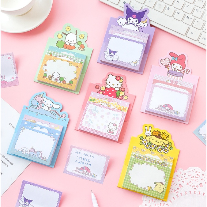 Bộ sưu tập gia đình Sanrio dễ thương 3 lớp Stand Up Notepad Cinnamon Rolls N Time Sticker Kulome Notepad Giấy Prin Tin nhắn Sticker Hello Kitty Hướng dẫn sử dụng Nhãn dán tiện lợi Nhãn dán tiện lợi cho quà tặng văn phòng phẩm