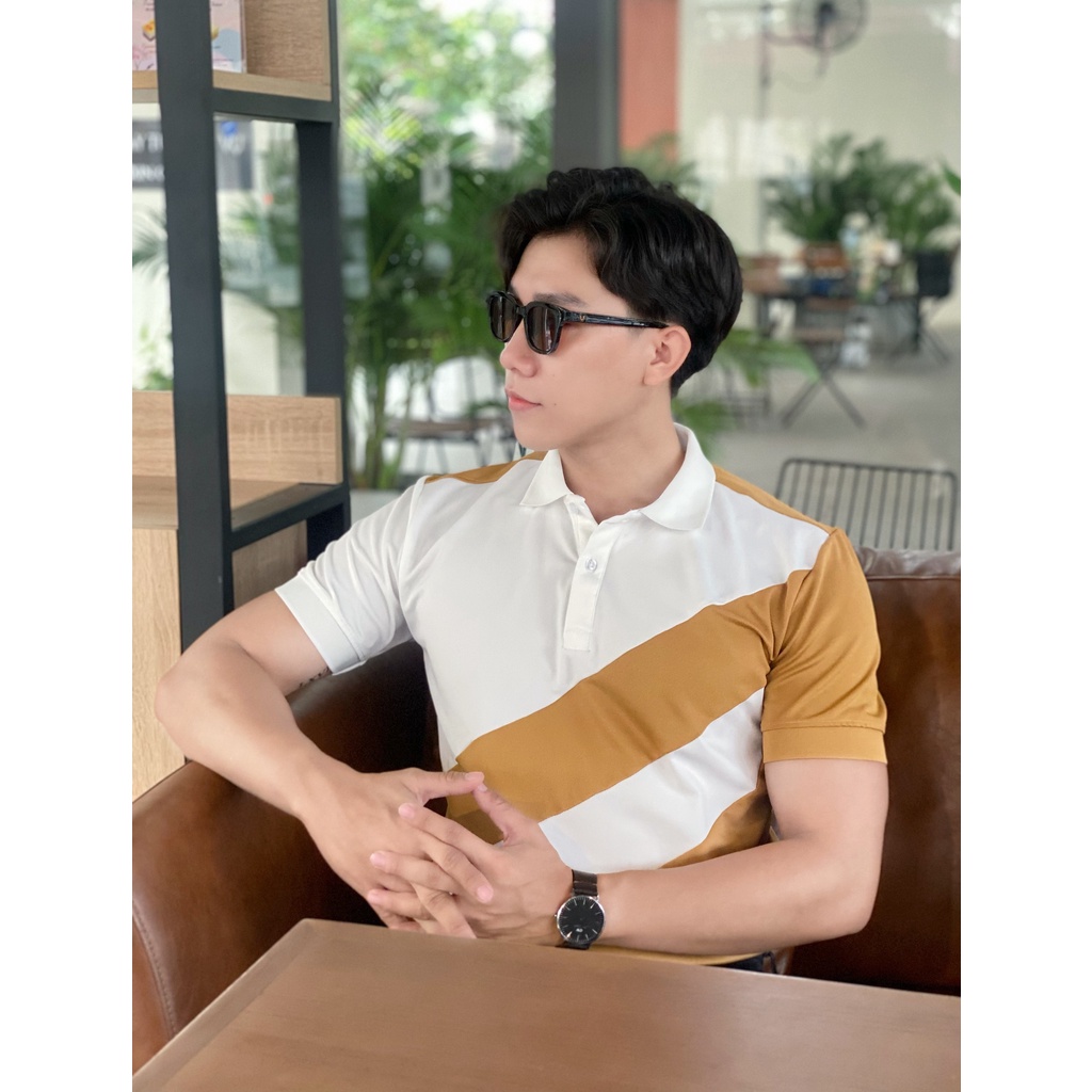 ÁO THUN NAM POLO CỔ TRỤ PHỐI KẺ SỌC THANH LỊCH, FORM SUÔNG SIÊU ĐẸP, MÁT MẺ