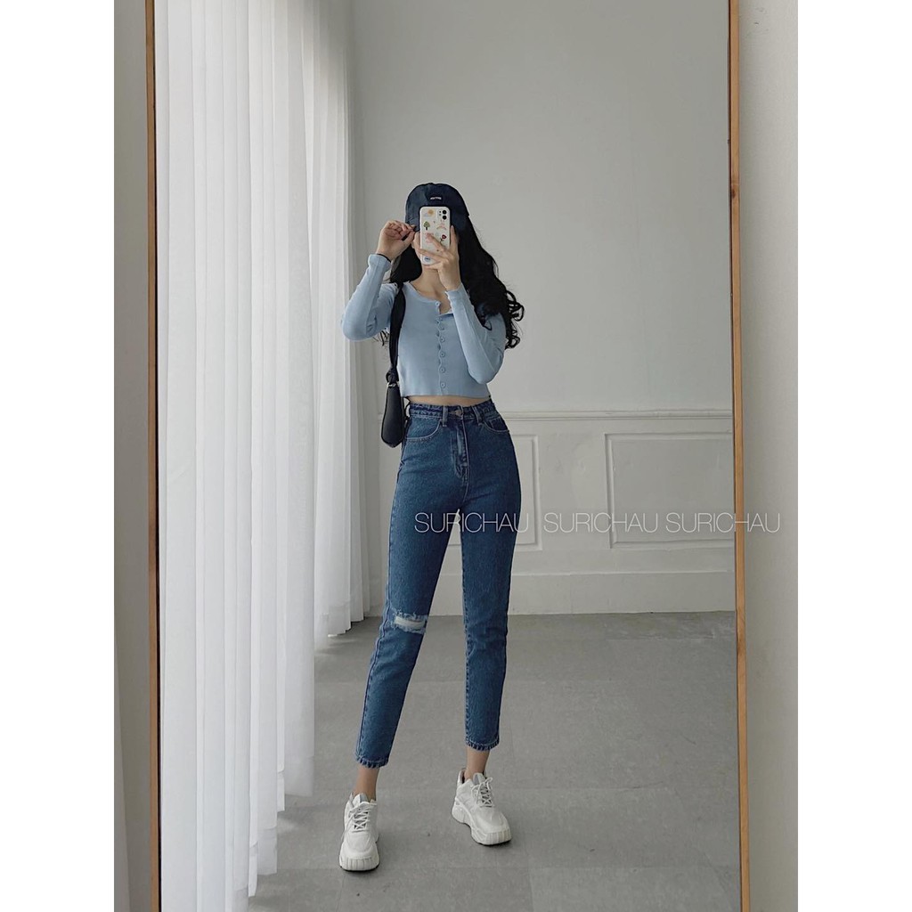 Quần Mom Jeans lai thường rách gối | BigBuy360 - bigbuy360.vn