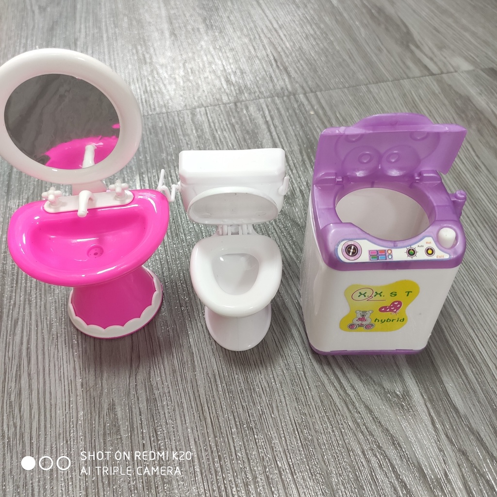 Combo thiết bị vệ sinh kèm máy giặt mini đồ chơi nội thất nhà búp bê