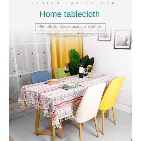 Khăn Trải Bàn Cà Phê Hình Chữ Nhật Vải Cotton Lanh In Họa Tiết Thổ Cẩm Kiểu Retro Bohemian