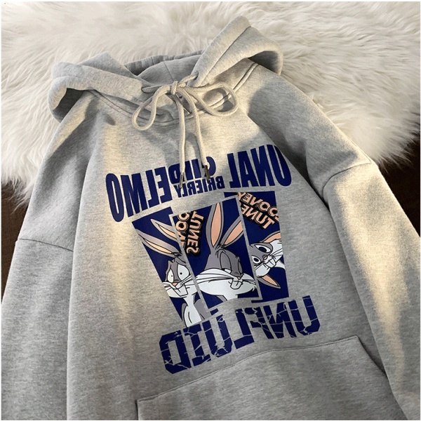 Áo Hoodie Tay Dài Form Rộng Họa Tiết In Theo Phong Cách Preppy Dễ Phối Đồ