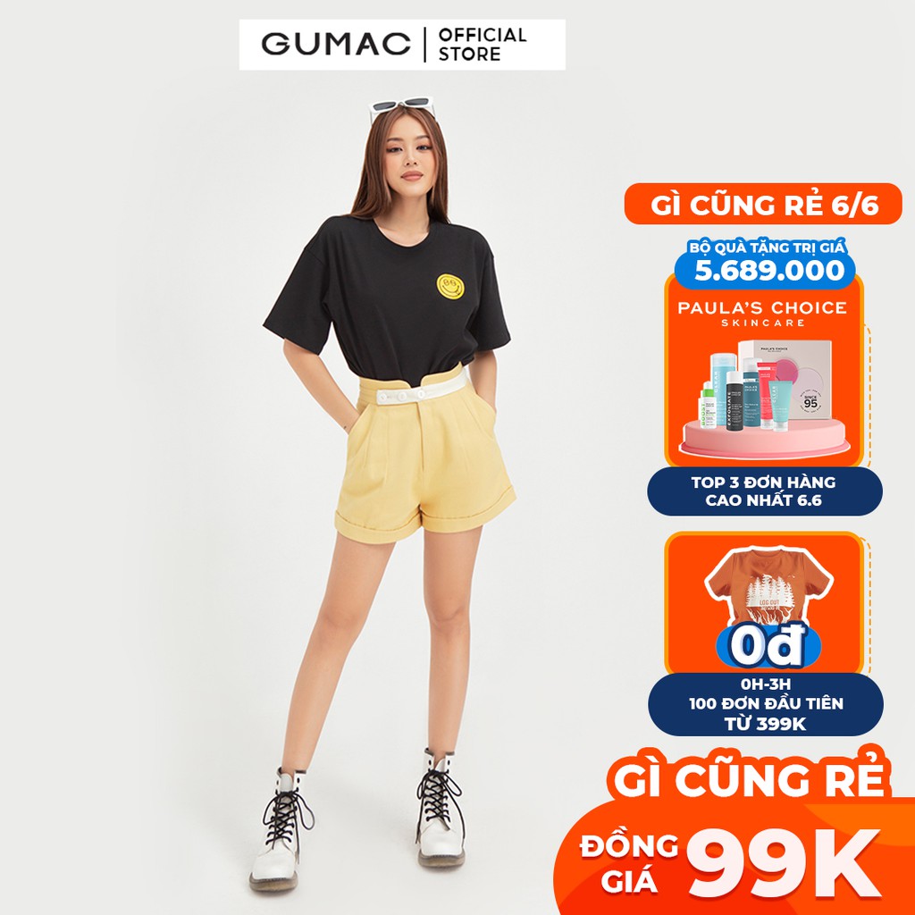 Áo thun nữ in mặt cười GUMAC tay lỡ phong cách unisex ATB455