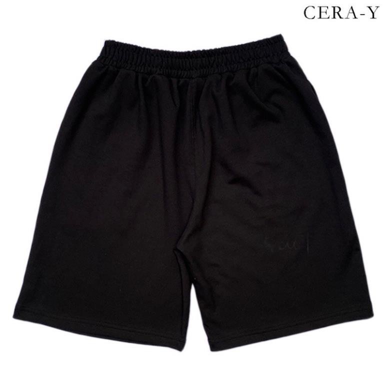 Quần short ống rộng CERA-Y lưng thun lửng ngố màu đen CRQ014, chất vải thun co dãn mặc mát, kiểu dáng unisex dễ phối * *