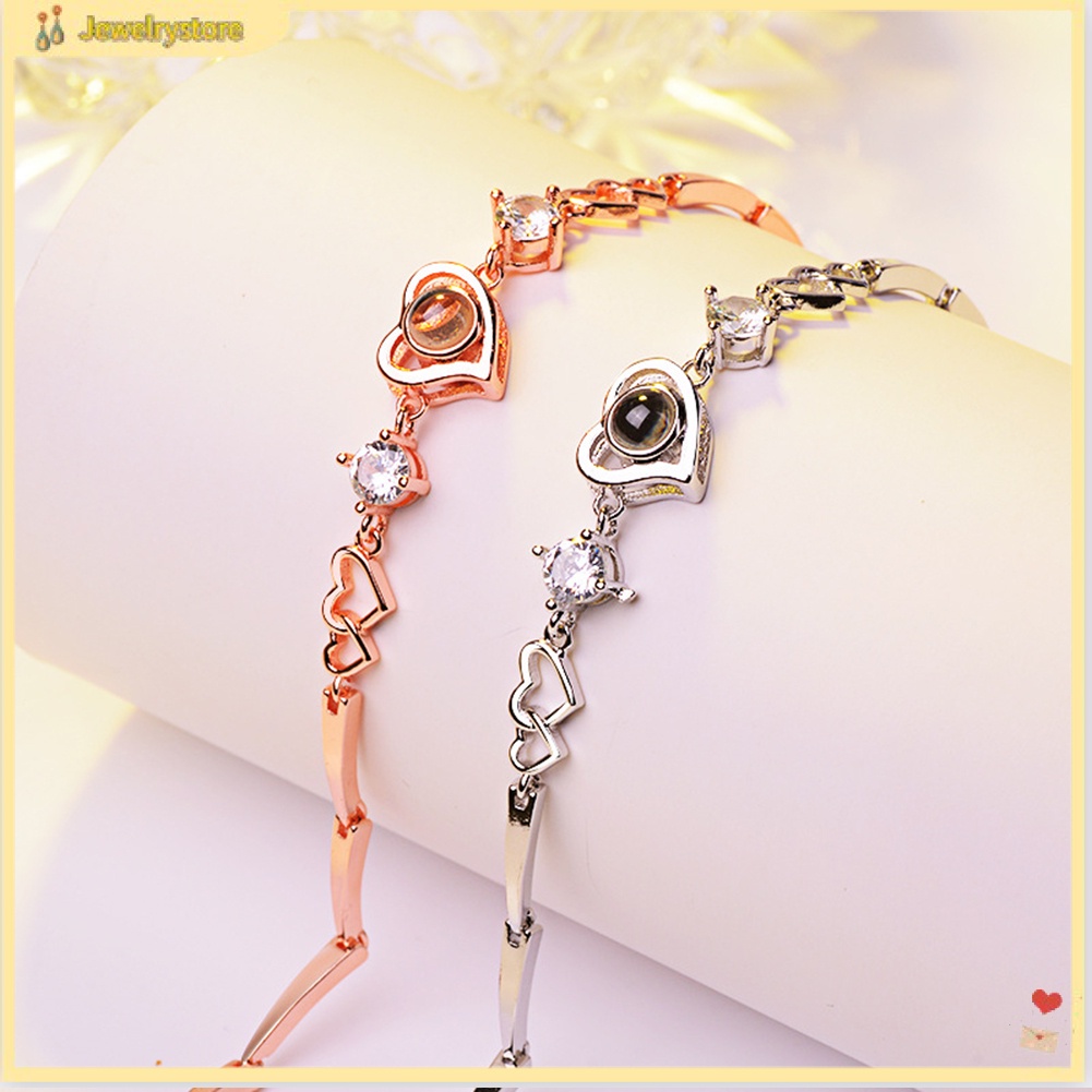 Vòng Tay Hợp Kim Chiếu Hình Trái Tim In Chữ I Love You Bằng 100 Ngôn Ngữ Khác Nhau
