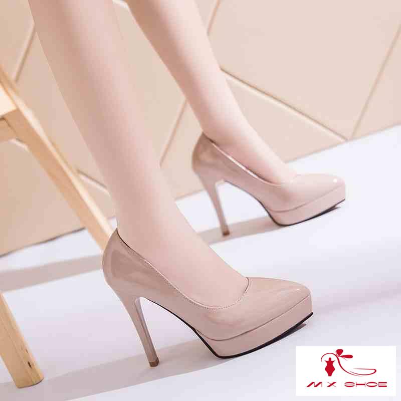 Giày Cao Gót Da Bóng Mũi Nhọn Chống Thấm Nước Phong Cách Âu Mỹ Quyến Rũ 2022