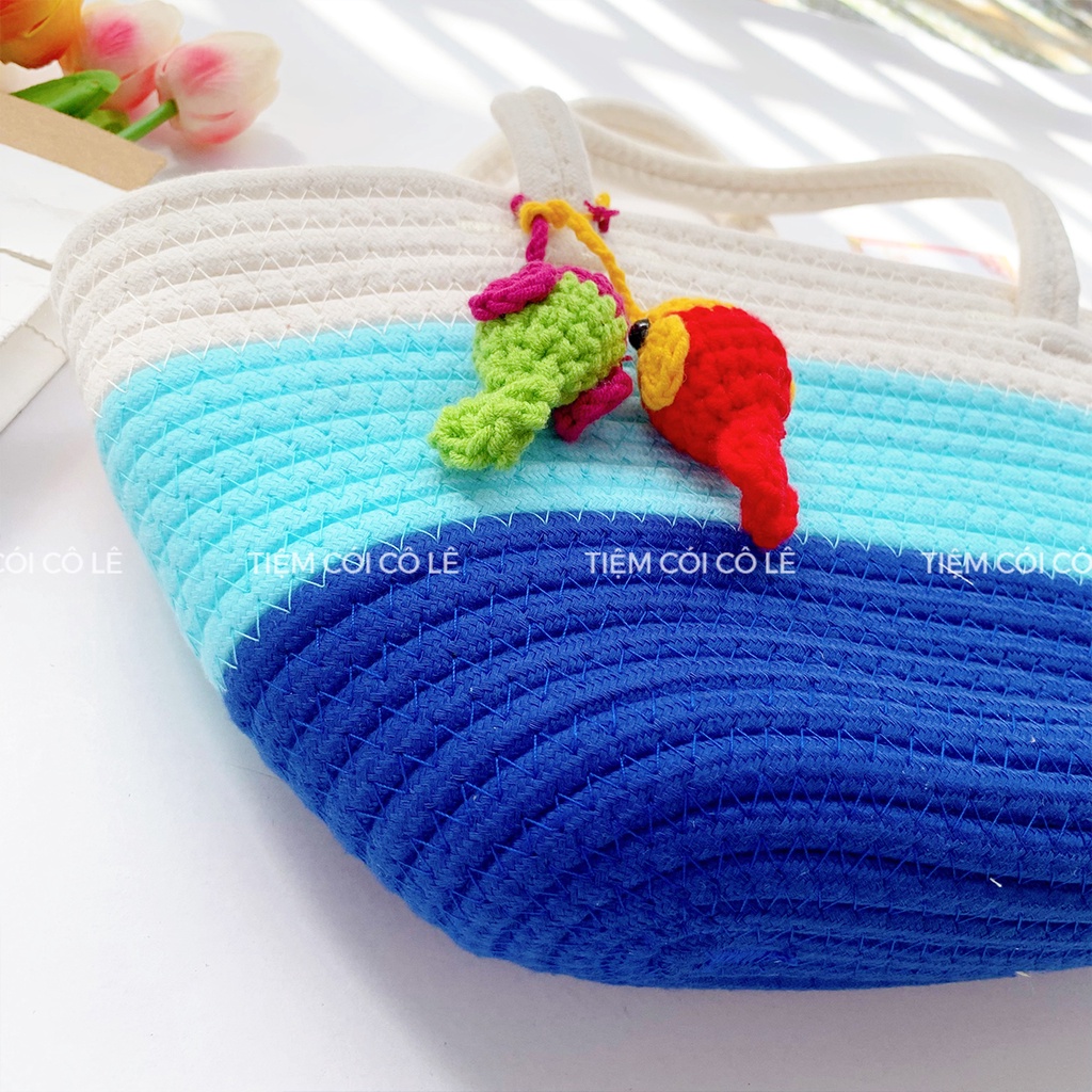 Túi vải cotton phối màu bắt mắt cho nàng đi biển, chụp ảnh - Tiệm Cói Cô Lê