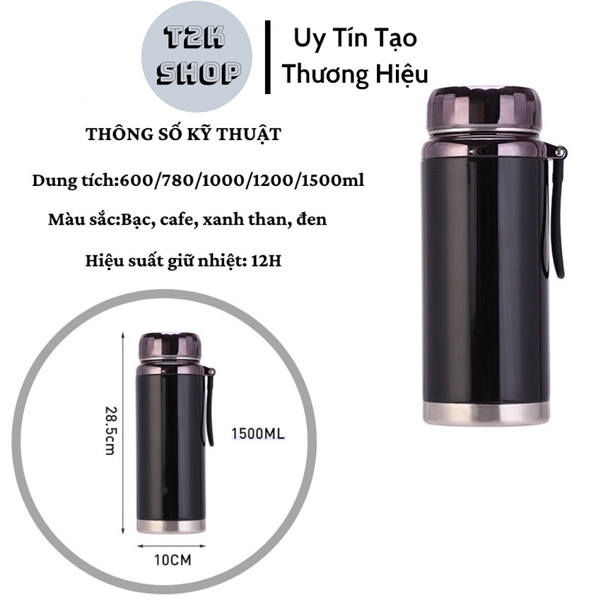 Bình đựng nước giữ nhiệt 1500ml - Bình giữ nhiệt nóng lạnh chất liệu inox 304 cao cấp - T2K Shop