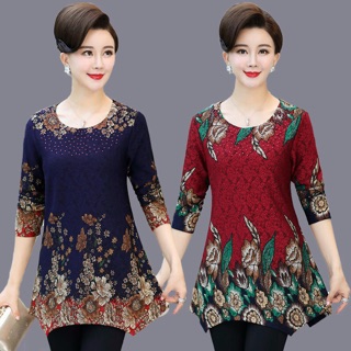 Áo thun nữ trung niên phối hoa sang trọng NP400