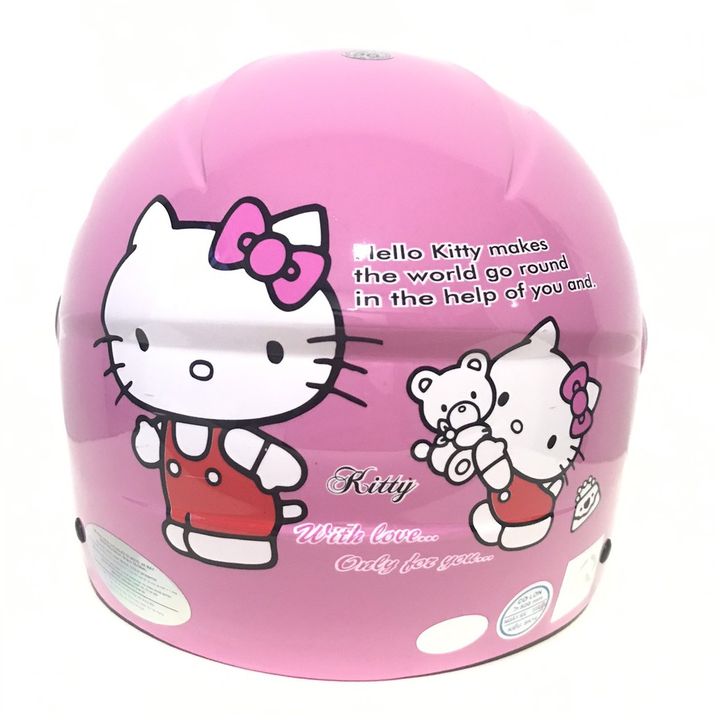 Mũ bảo hiểm tem Kitty - Công chúa - Dành cho bé từ 6 đến 10 tuổi - Bktec - BK14 - Vòng đầu 52-54cm - Kính trong suốt