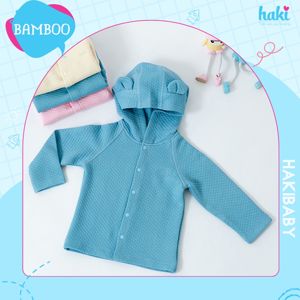 Áo khoác mũ tai gấu cho bé vải sợi tre chần bông HAKI BB014
