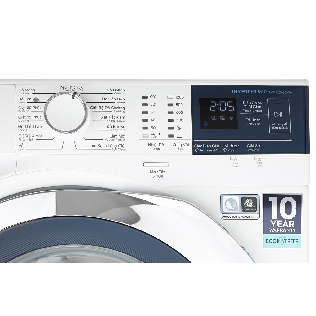 Máy giặt Electrolux 10kg màu trắng EWF1024BDWA