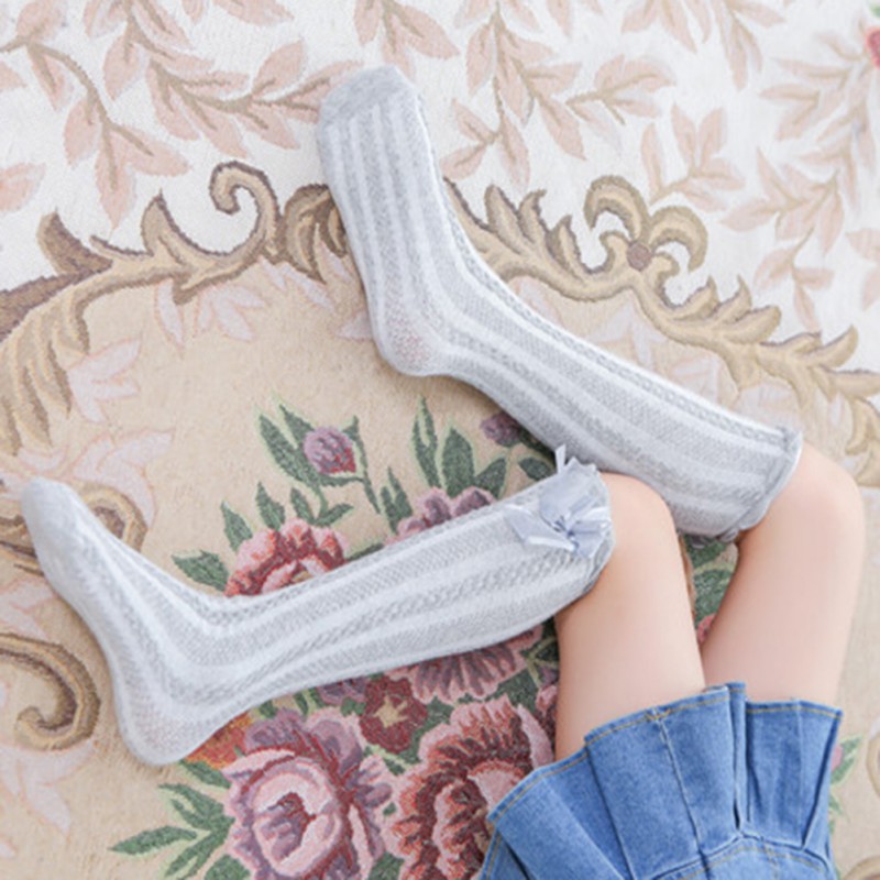 Vớ cotton phối ren thắt nơ dành cho bé gái