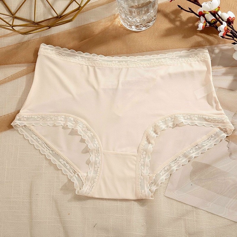 Quần lót nữ thun lạnh trơn phối ren , quần lót kháng khuẩn cạp cao ôm mông 2334