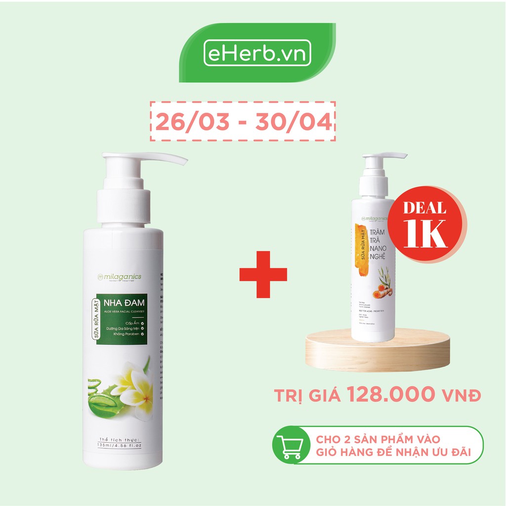 Sữa Rửa Mặt Lô Hội Dưỡng Ẩm, Làm Sạch Dịu Nhẹ Từ Nha Đam MILAGANICS 135ml (Chai)