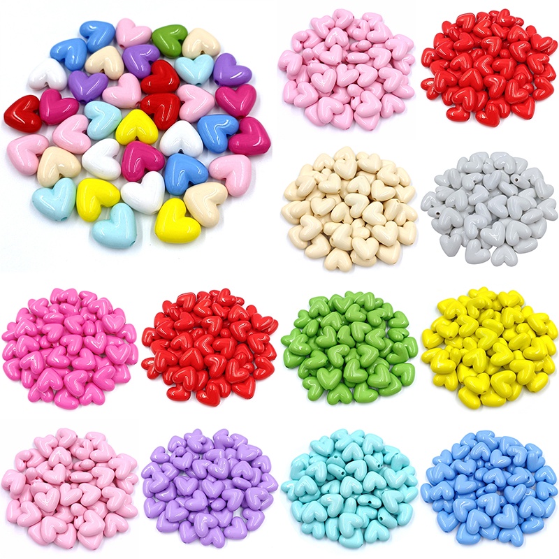 Set 10 Hạt Cườm Acrylic Hình Trái Tim Làm Trang Sức Thủ Công 17mm Màu Sắc