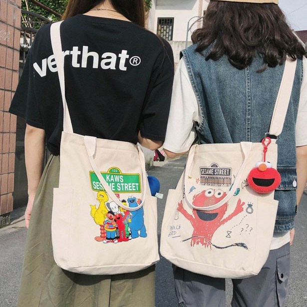 TÚI VẢI TOTE ULZZANG KAWS X SESAME STREET CỰC XINH