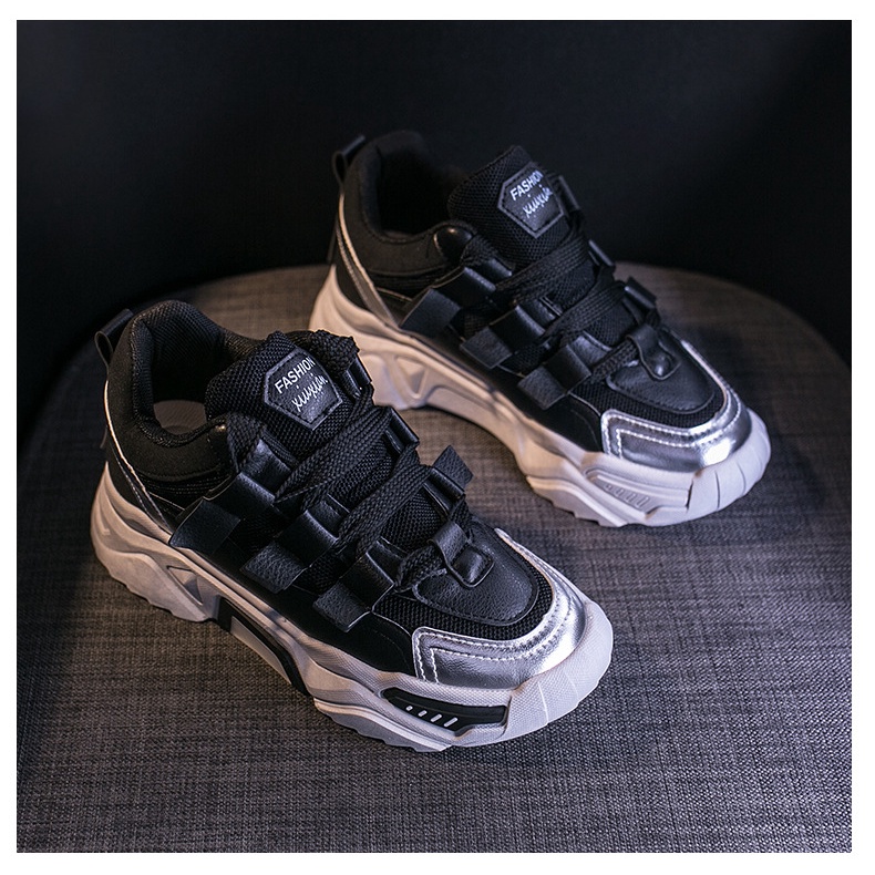 Giày thể thao sneaker đế độn, Giày nữ ulzzang phong cách Hàn Quốc 2023 màu đen hồng trắng size 36-40