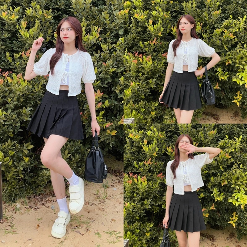 Set áo croptop nữ Mon dáng tay lỡ buộc 2 nơ có kèm áo hai dây SS0366