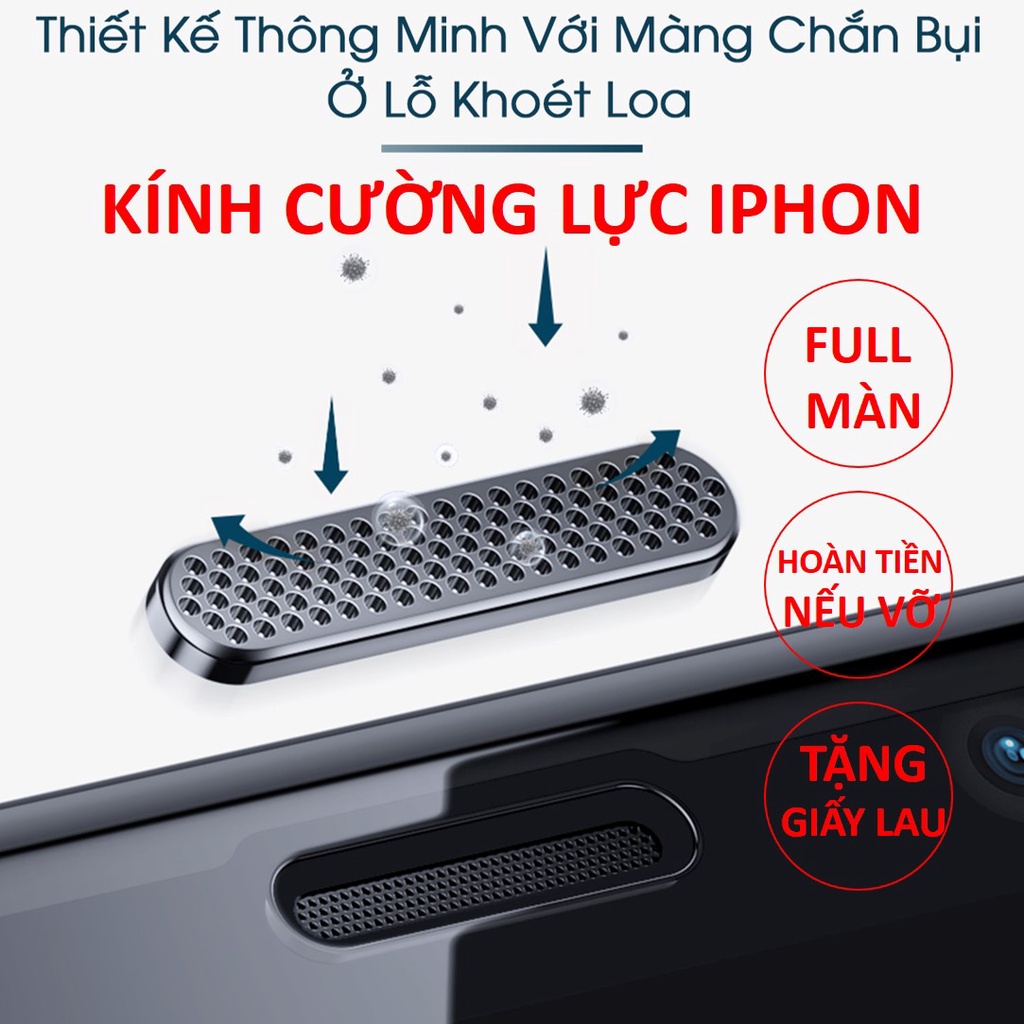Kính cường lực Chống Bụi Loa Kingkong baiko cho iphone 14 13, 12, 11 pro max, 6, 6s, 7, 8 plus, x, xr, xs max, xsmax