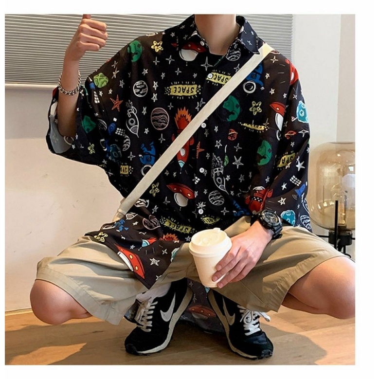 Áo sơ mi form rộng tay lở in hoạ tiết độc đáo, chất lụa mềm mịn, lên form cực chuẩn, mát mẻ | BigBuy360 - bigbuy360.vn