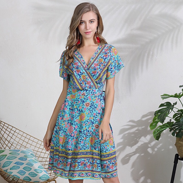 (S - XL bigsize) Váy đầm maxi hoa thổ cẩm Boho hàng thiết kế Quảng Châu | BigBuy360 - bigbuy360.vn
