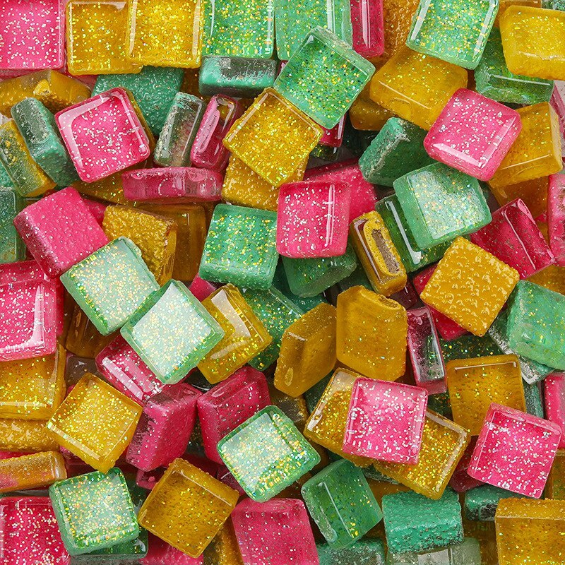 Đá Khảm Bằng Thủy Tinh Kim Tuyến 10*10mm Nhiều Màu Sắc Dùng Làm Đồ Thủ Công Diy