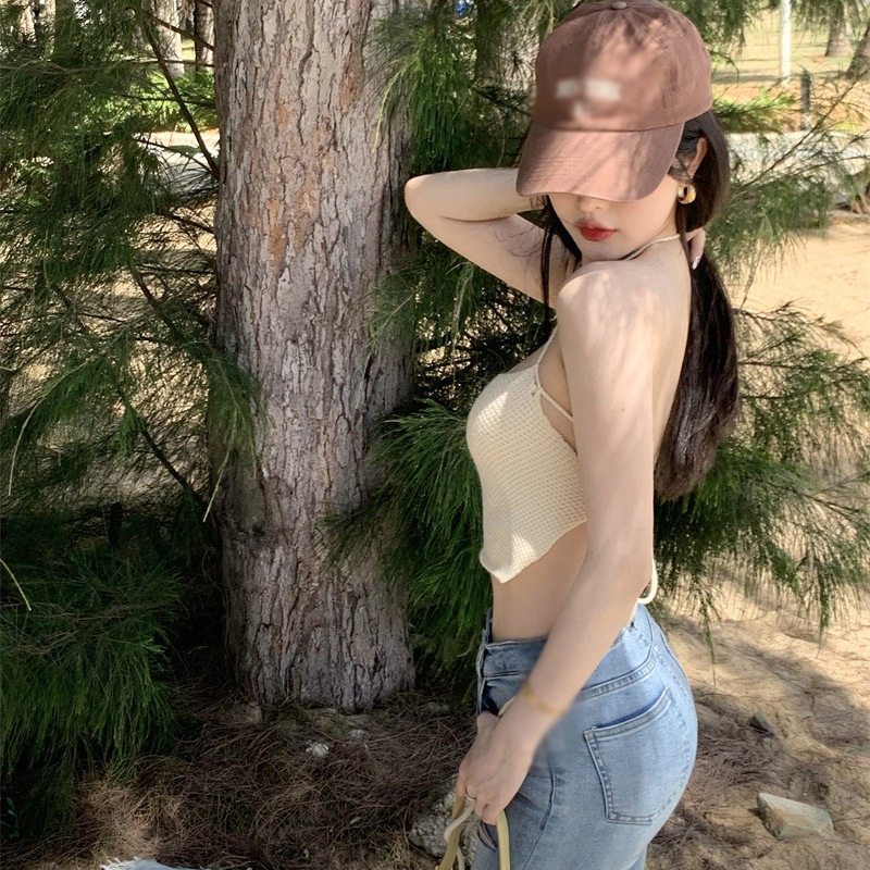 Áo Croptop Hai Dây Màu Sắc Trơn Hở Lưng Quyến Rũ Phong Cách Hàn Quốc