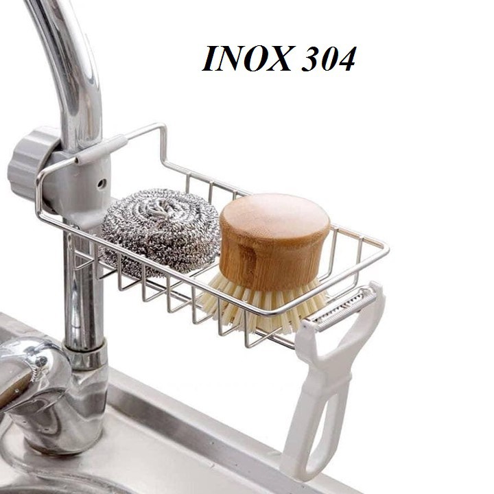 Kệ Inox giỏ treo đồ rửa chén - giá treo vòi nước nhà bếp