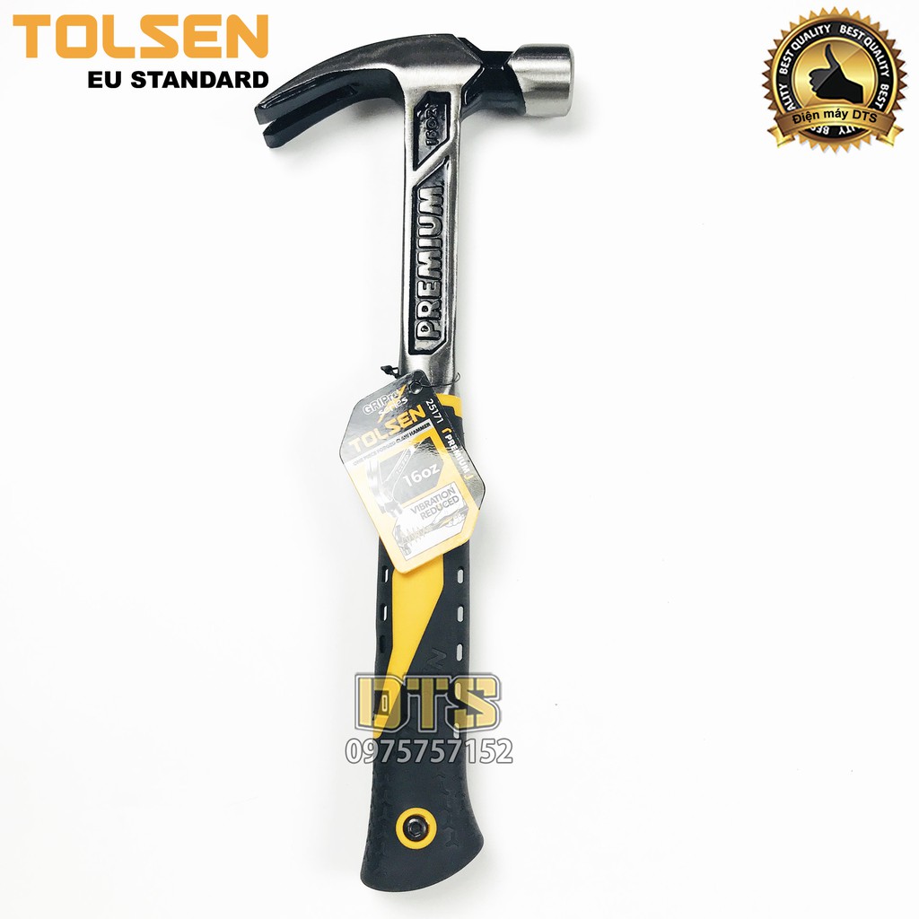 Búa nhổ đinh thép Carbon nguyên khối cao cấp TOLSEN PREMIUM, tay cầm bọc nhựa chống trượt, búa sừng dê đa năng