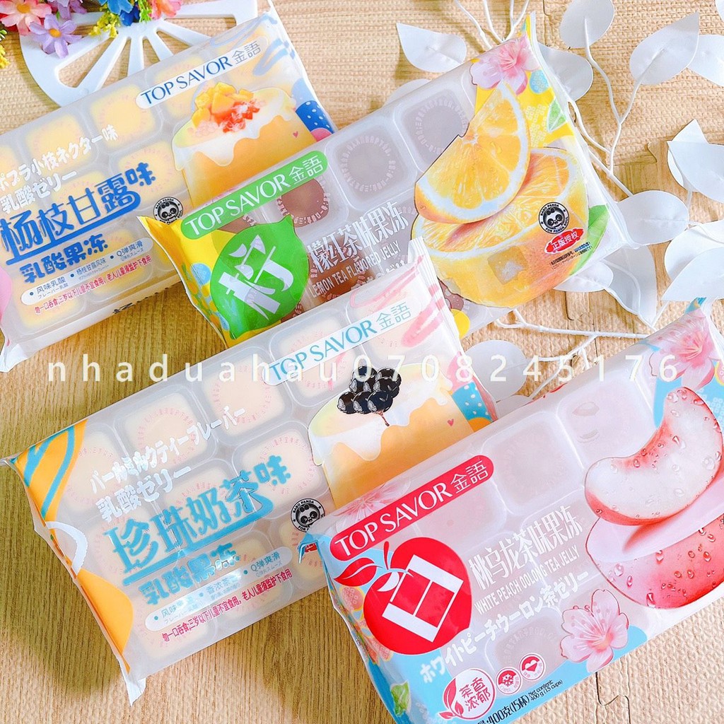 Thạch pudding flan vị trà sữa/ trà đào/ trà chanh/ trà xoài Top Savor Hongkong gói gồm 15 viên 400g