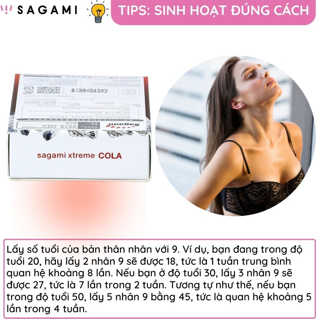 Bao cao su Sagami Cola vị lạ hộp 3 chiếc trơn bóng thêm gel chống tuột kéo dài thời gian