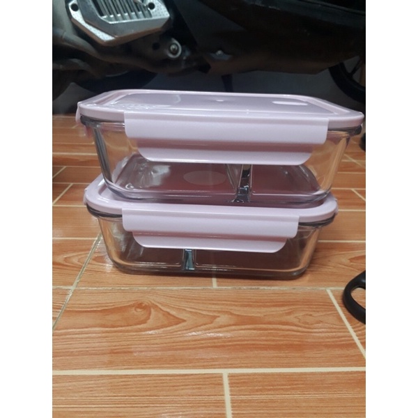 Hộp thuỷ tinh đem cơm 2 ngăn chịu nhiệt, chống tràn mang cơm văn phòng 1000ml