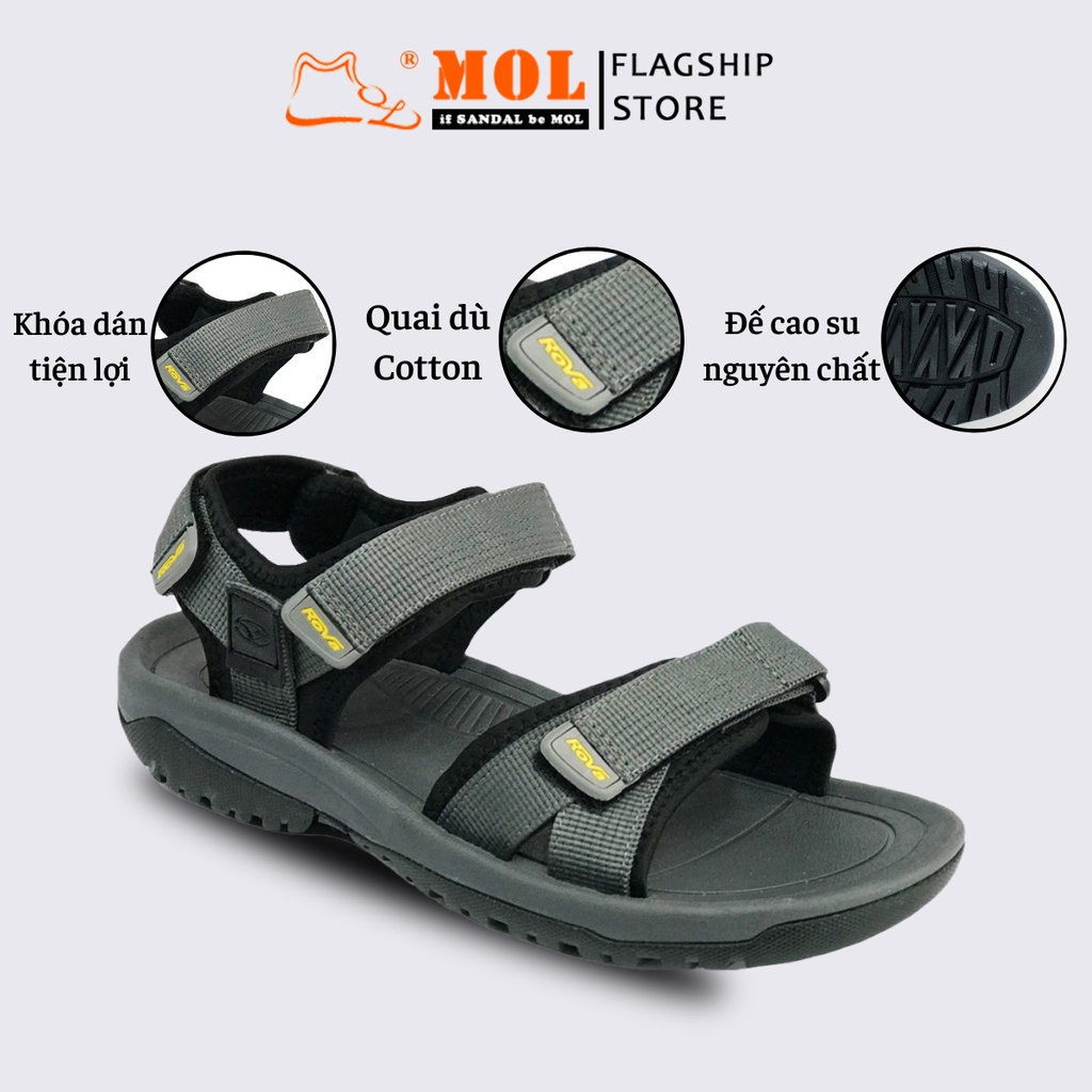 Giày sandal nam hiệu Rova siêu bền quai ngang đế cao su quai dù đi làm đi học màu xám mã RV679