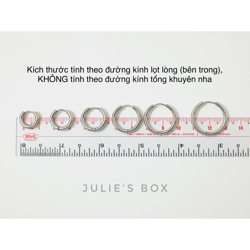 Khuyên Tai Hoop Tròn Nhiều Size Dày 2.5MM Xỏ Nam Nữ Hình Unisex Titanium Không Gỉ Không Ngứa Julies Box 66