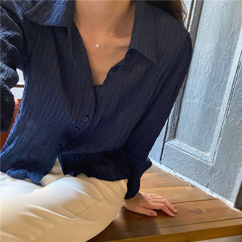 Áo Kiểu Nữ Tay Phồng Cổ Chữ V Màu Trơn 36158