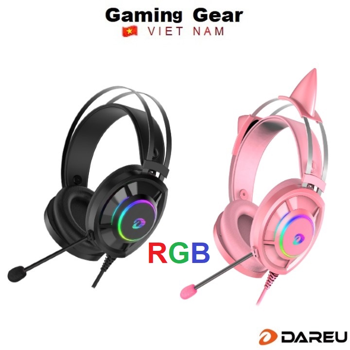 Tai nghe Gaming Dareu EH469 RGB Đen / Hồng Pink Tai mèo