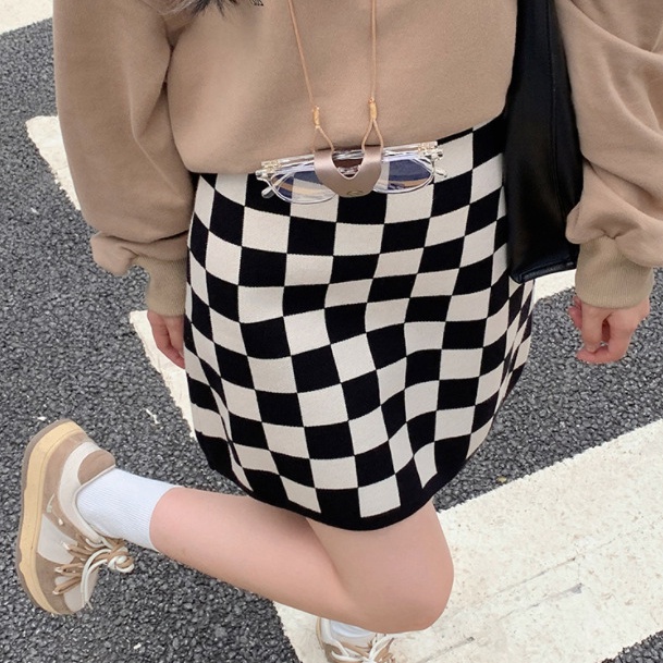 Chân váy dệt kim lưng cao dáng rộng phong cách Hàn Quốc