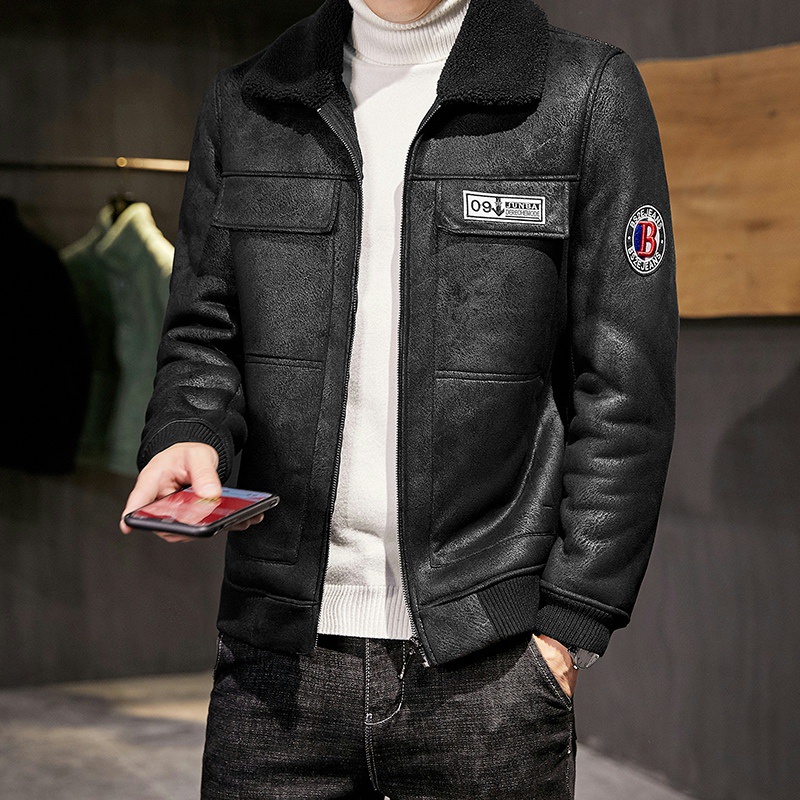 Áo khoác nam hàn quốc chất da lộn hàng cao cấp lót lông cừu