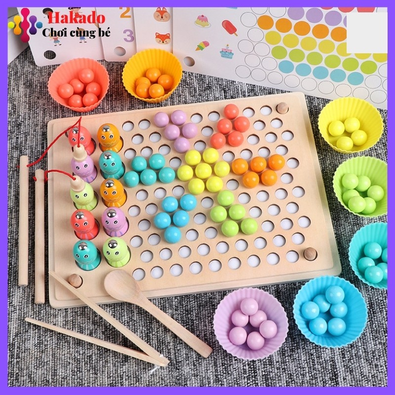 Đồ chơi giáo dục Montessori gắp hạt kèm câu cá cho bé rền luyện kỹ năng cơ bản