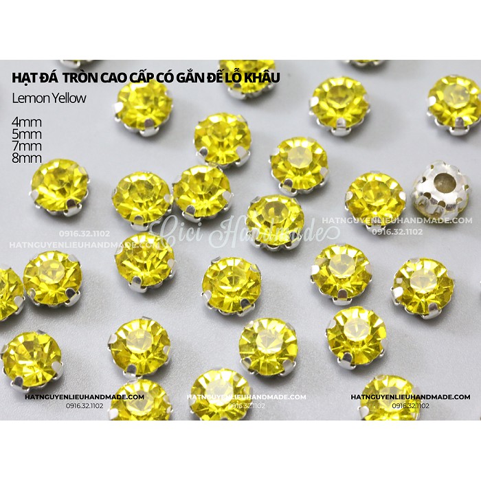 Túi 50 - 100 Hạt đá tròn nhiều màu gắn đế lỗ khâu link 2/2 Cici Handmade hạt cườm nguyên liệu tự làm kẹp tóc