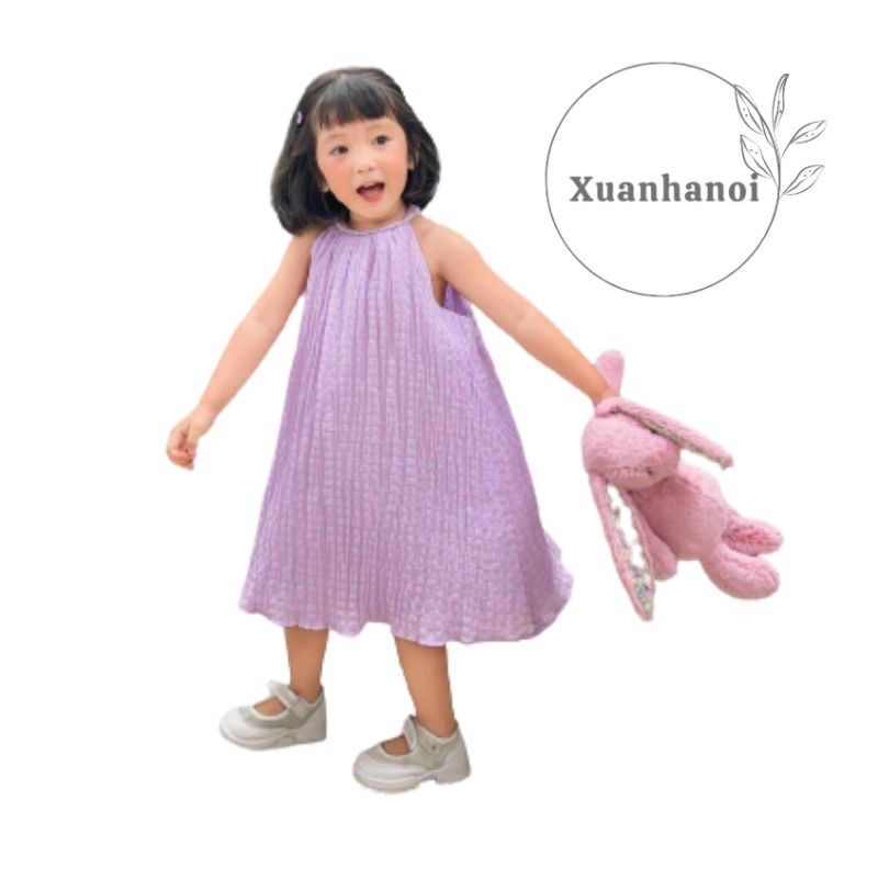 Váy 2 dây maxi yếm đũi xốp 4 mầu Xanh, Tím, Cam và Hồng 8-32kg XHN969