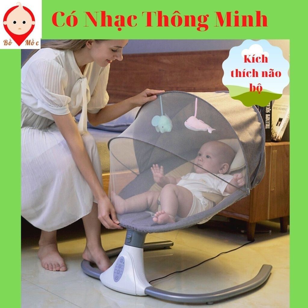 Nôi Điện Ru Ngủ Tự Rung Có Điều Khiển Cho Bé Nằm Ngoan Không Quấy Khóc - Shop Bố Mốc