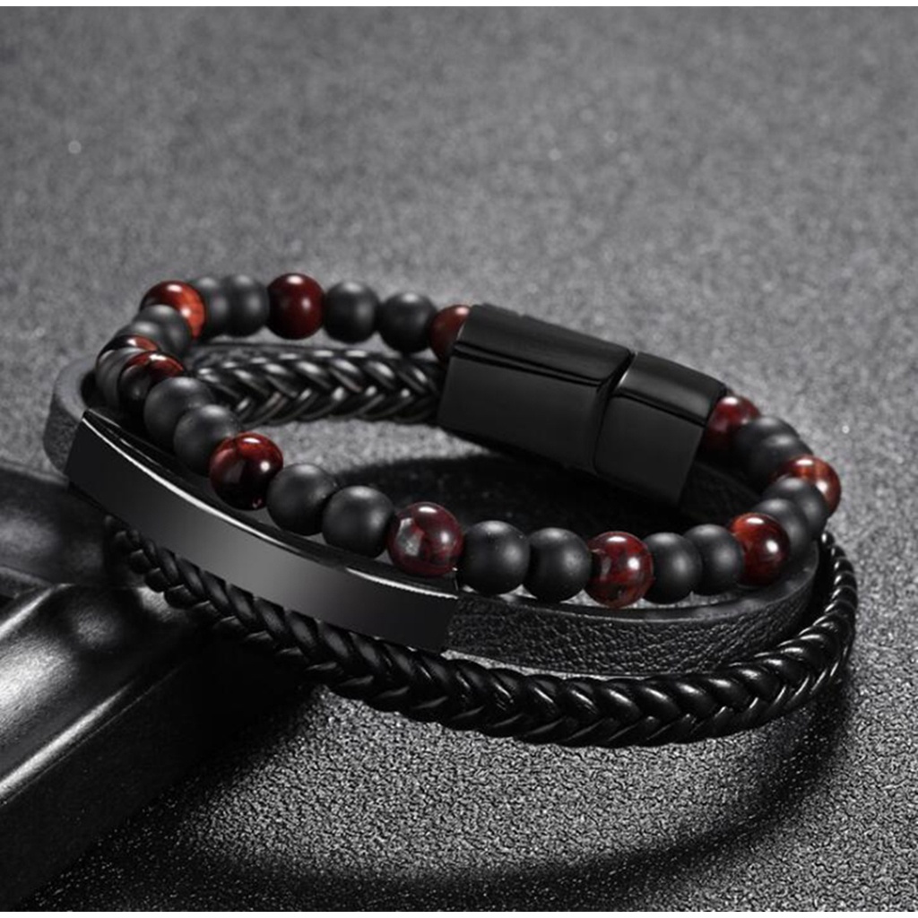 Vòng Tay 3 Lớp Phong Cách Vintage Cá Tính Dành Cho Nam