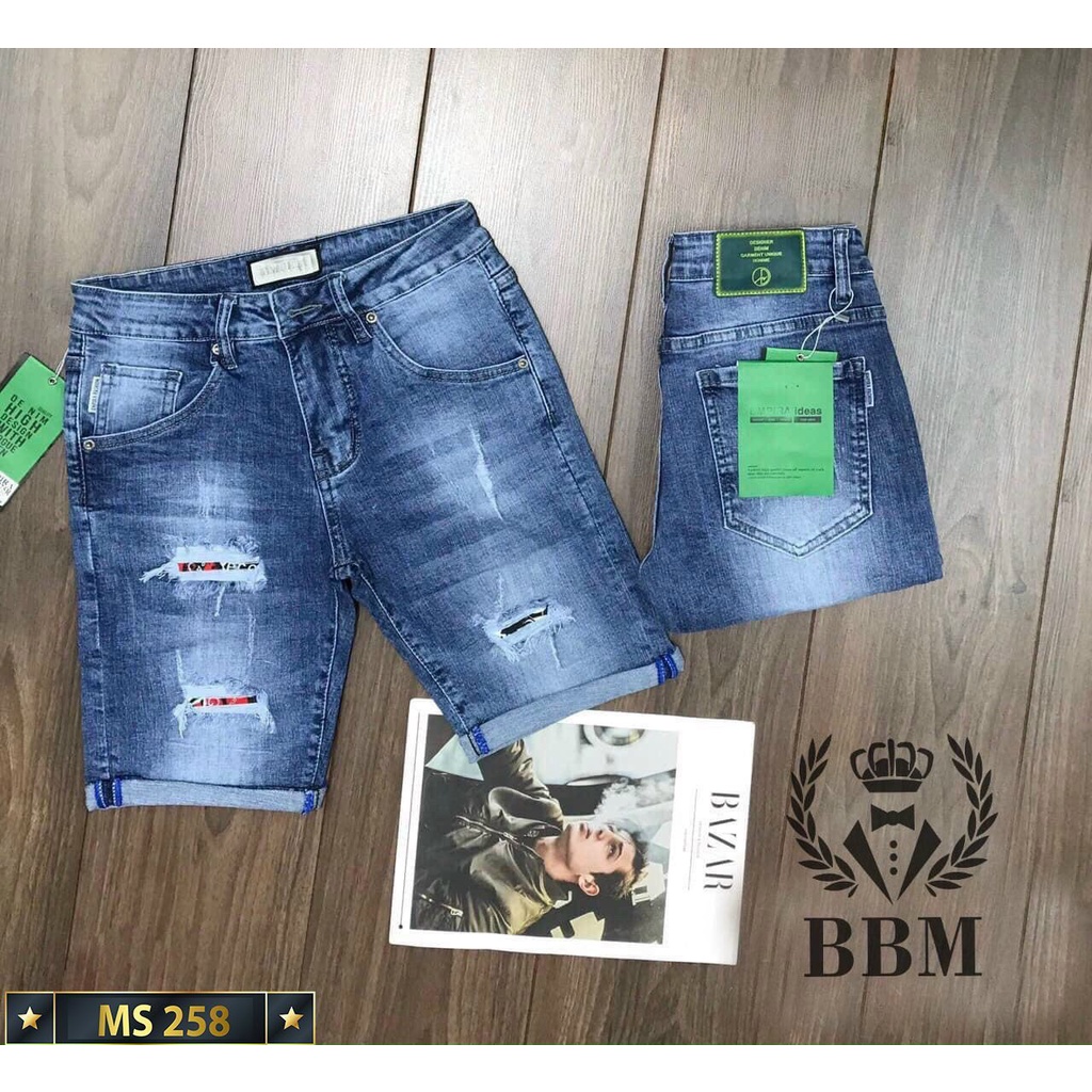 QUẦN JEAN NAM SHORT NGẮN VẢI CO GIÃN PHỐI RÁCH XƯỚC 258