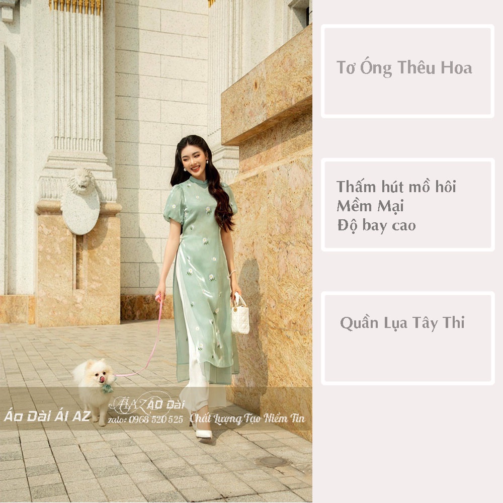 Áo Dài Cách Tân Nữ Thêu Hoa Cổ Nhỏ Tay Lỡ LD27