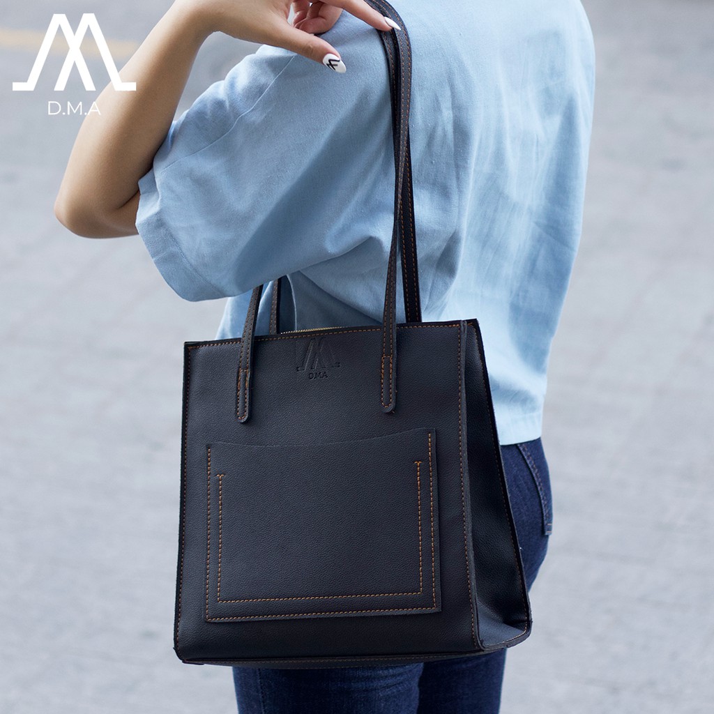 Túi xách nữ DMA  𝙖𝙨𝙩𝙚𝙧 𝙩𝙤𝙩𝙚 𝙗𝙖𝙜  cỡ trung màu đen vintage
