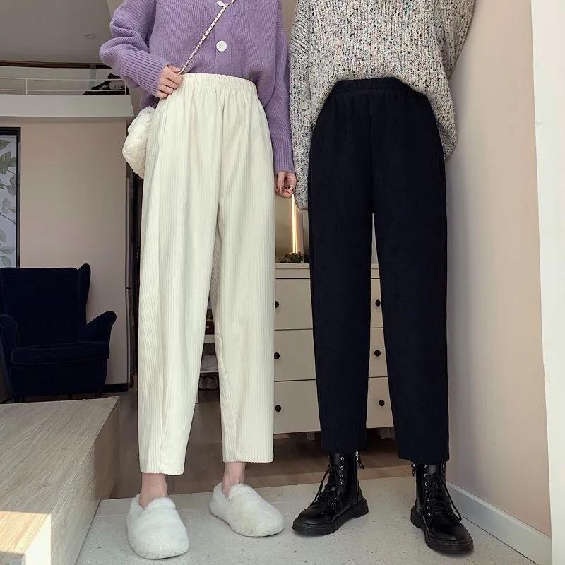 Quần Harlan vải nhung lưng cao kiểu dáng mới thời trang cho nữ