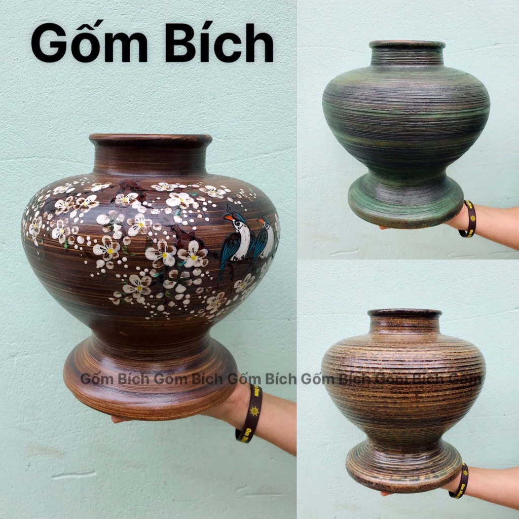 Bình Hoa Lọ Hoa Dáng Phình Mới Men Mộc Gốm Bát Tràng - Gốm Bích