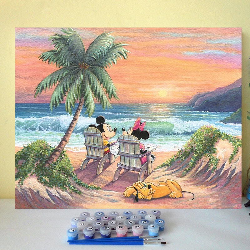 Bộ Tranh Sơn Dầu 40x50cm Tự Làm Họa Tiết Vịt Donald/Chuột Mickey Hoạt Hình Dùng Để Trang Trí Nhà